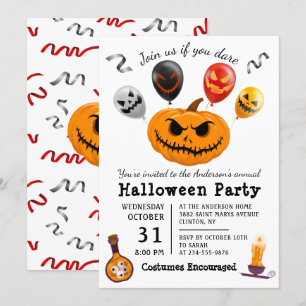 Scary Pumpkin Balloon Monster Halloween Party Invitation