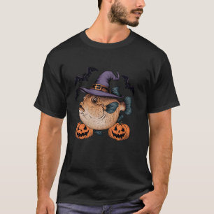 Scary Pumpkin Bat Witch Puffer Fish Halloween T-Shirt