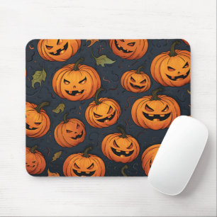 Scary Pumpkin Faces Orange Spooky Halloween Mouse Mat