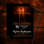 Scary Pumpkin Halloween 30th Birthday Party Invitation<br><div class="desc">Scary stuffed pumpkin man with glowing head and white doctor's coat among swarming bats creepy Halloween 30th Birthday Party invitation.  Photo courtesy Annie Spratt via Unsplash.</div>