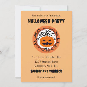 Scary Pumpkin Halloween Party Invitations