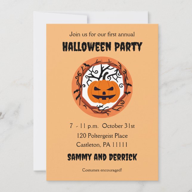 Scary Pumpkin Halloween Party Invitations (Front)