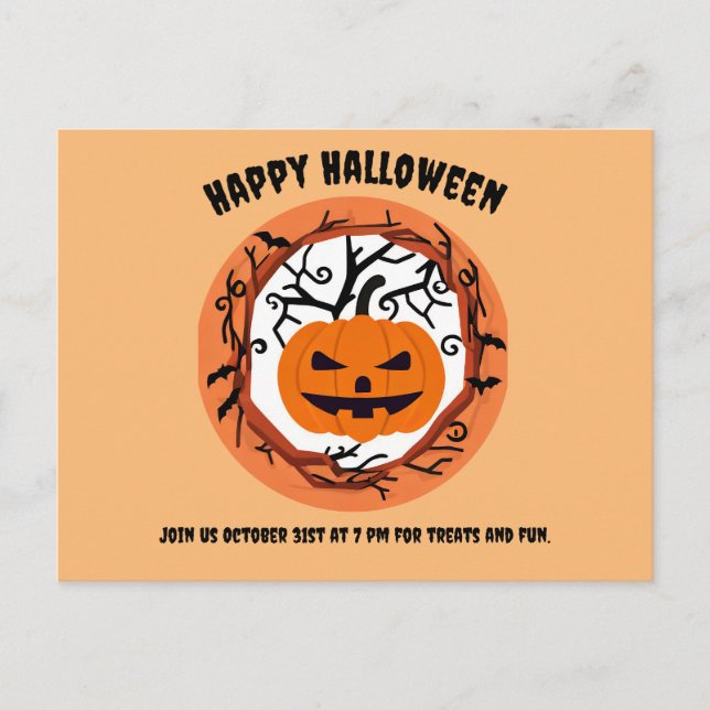 Scary Pumpkin Halloween Postcard Invitation (Front)