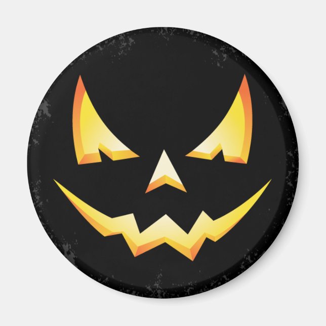 Scary Pumpkin Halloween Round Magnet (Front)