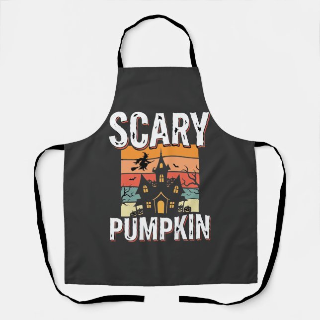 Scary Pumpkin Haunted House Halloween Design_1 Apron (Front)