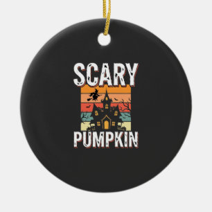 Scary Pumpkin Haunted House Halloween Design_1 Ceramic Tree Decoration