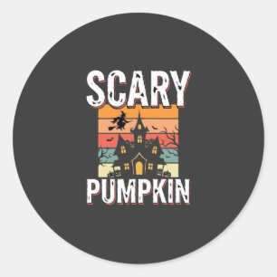 Scary Pumpkin Haunted House Halloween Design_1 Classic Round Sticker