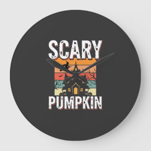 Scary Pumpkin Haunted House Halloween Design_1 Large Clock