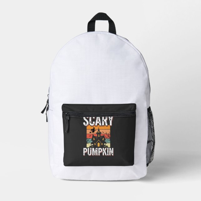 Scary Pumpkin Haunted House Halloween Design_1 Printed Backpack (Front)