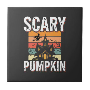 Scary Pumpkin Haunted House Halloween Design_1 Tile