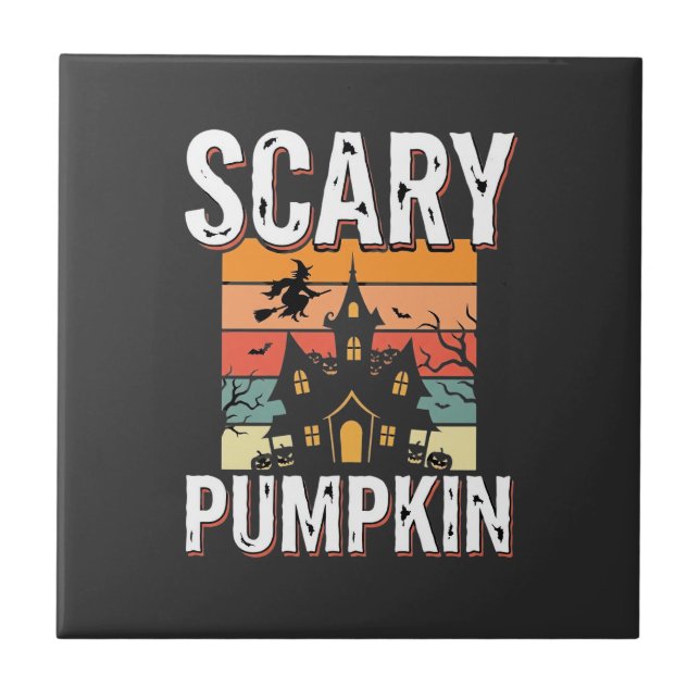 Scary Pumpkin Haunted House Halloween Design_1 Tile (Front)