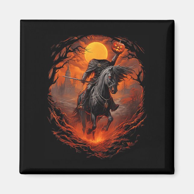 Scary Pumpkin Headless Horseman Halloween  Magnet (Front)