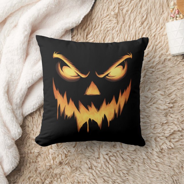 Scary Pumpkin Jack O Lantern Face Halloween Cushion (Blanket)