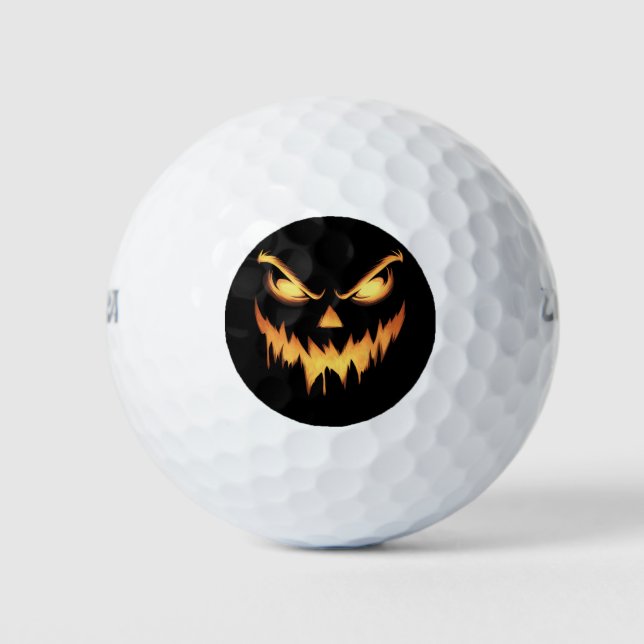 Scary Pumpkin Jack O Lantern Face Halloween Golf Balls (Front)