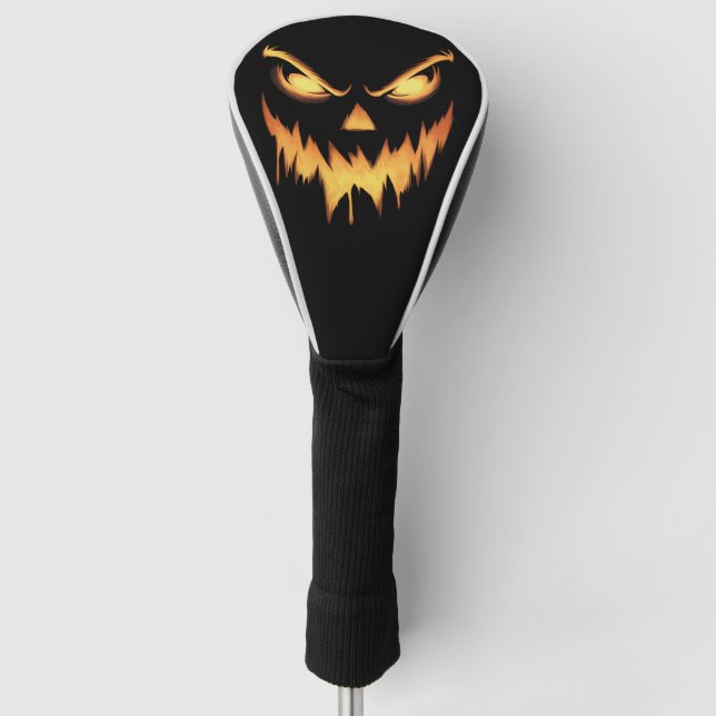 Scary Pumpkin Jack O Lantern Face Halloween Golf Head Cover (Front)