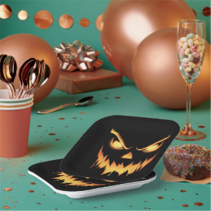 Scary Pumpkin Jack O Lantern Face Halloween Paper Plate