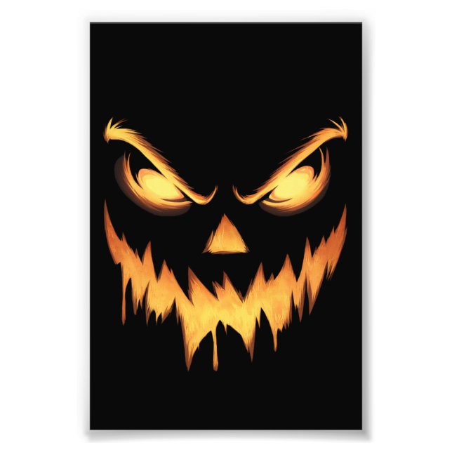 Scary Pumpkin Jack O Lantern Face Halloween Photo Print (Front)