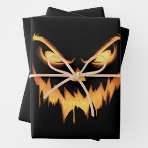 Scary Pumpkin Jack O Lantern Face Halloween Wrapping Paper Sheet