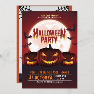 Scary Pumpkin Jack o lantern Halloween Party Invitation