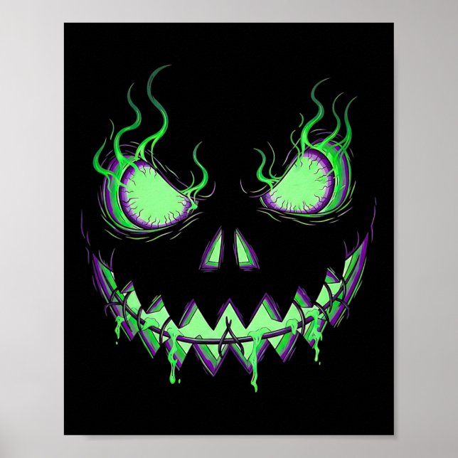 Scary Pumpkin Jack O Lantern Spooky Halloween Kids Poster (Front)