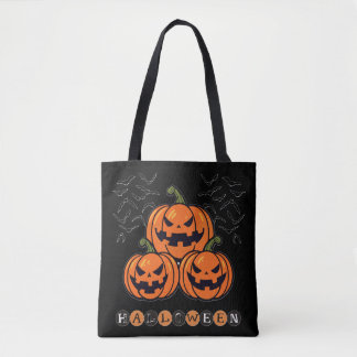 Scary Pumpkin Orange Black Halloween Tote Bag