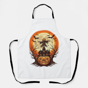 Scary Pumpkin Scarecrow Haunted House Full Moon Ha Apron
