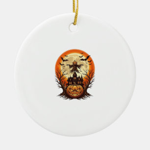 Scary Pumpkin Scarecrow Haunted House Full Moon Ha Ceramic Tree Decoration