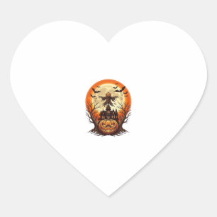 Scary Pumpkin Scarecrow Haunted House Full Moon Ha Heart Sticker