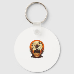 Scary Pumpkin Scarecrow Haunted House Full Moon Ha Key Ring