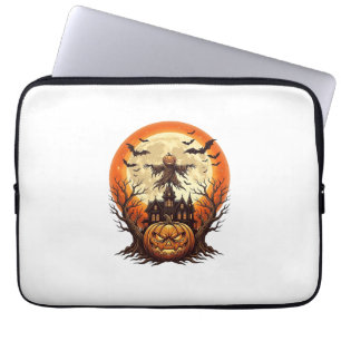 Scary Pumpkin Scarecrow Haunted House Full Moon Ha Laptop Sleeve