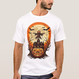 Scary Pumpkin Scarecrow Haunted House Full Moon Ha T-Shirt
