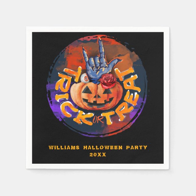 Scary Pumpkin Trick or Treat Halloween Party  Napkin (Front)