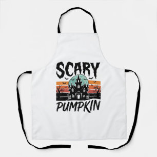 Scary Pumpkin Vintage Haunted House Halloween Desi Apron