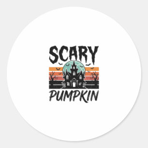 Scary Pumpkin Vintage Haunted House Halloween Desi Classic Round Sticker