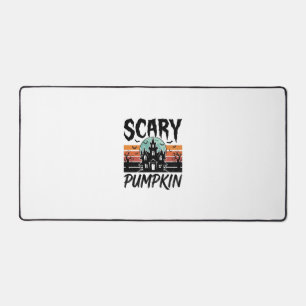 Scary Pumpkin Vintage Haunted House Halloween Desi Desk Mat