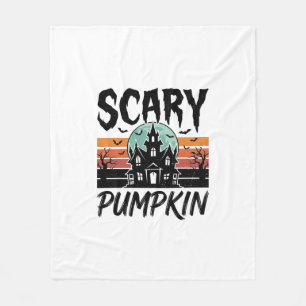 Scary Pumpkin Vintage Haunted House Halloween Desi Fleece Blanket