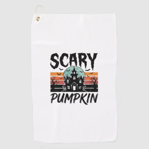 Scary Pumpkin Vintage Haunted House Halloween Desi Golf Towel