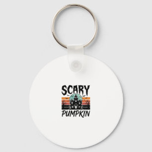 Scary Pumpkin Vintage Haunted House Halloween Desi Key Ring