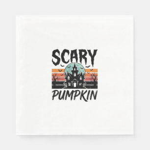 Scary Pumpkin Vintage Haunted House Halloween Desi Napkin