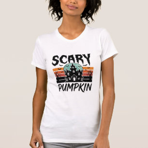 Scary Pumpkin Vintage Haunted House Halloween Desi T-Shirt