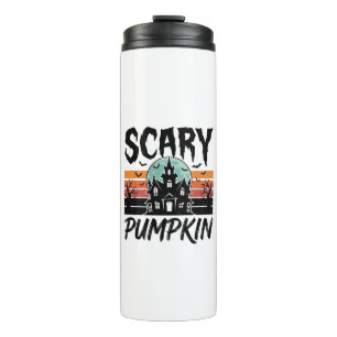 Scary Pumpkin Vintage Haunted House Halloween Desi Thermal Tumbler