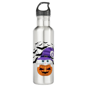 Scary Pumpkin with a White Kitty and Witches Hat 710 Ml Water Bottle