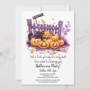Scary Pumpkins Cute Black Cat Halloween Party Invitation