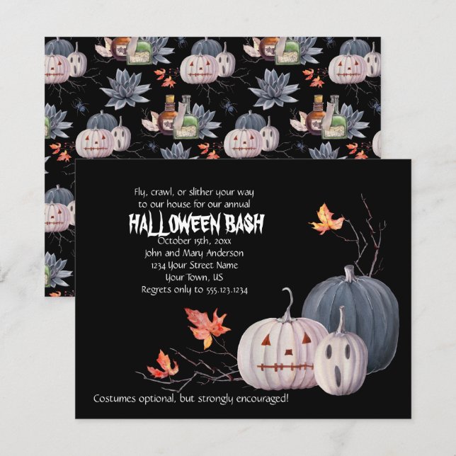 Scary Pumpkins Leaves Halloween Party Invitation | (Front/Back)