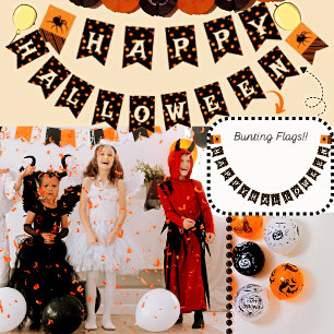 Scary Pumpkins Pattern and Spider Halloween Party Bunting