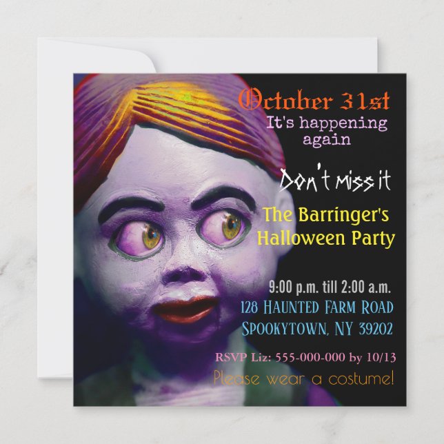 Scary Puppet Doll  Creepy Halloween Invitation (Front)