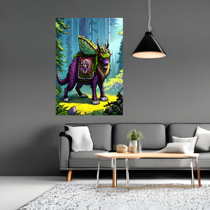 Scary purple beast in the forest AI Art Poster