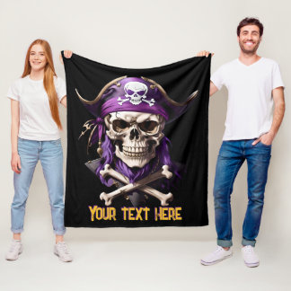 Scary Purple Pirate Skull and Crossbones Fleece Blanket