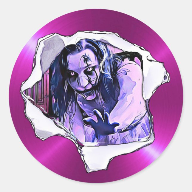 Scary Purple Zombie Girl Halloween Stickers (Front)