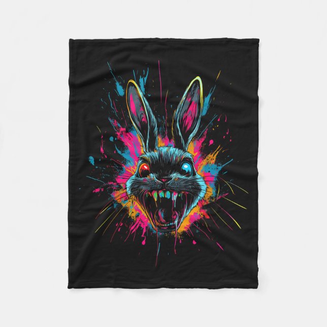 Scary Rabbit Halloween Horror Easter Day Bunny Fleece Blanket (Front)
